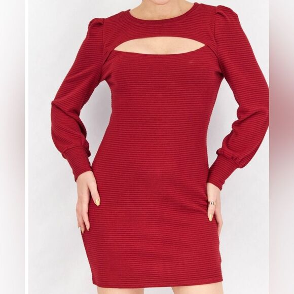 BB Dakota Steve Madden Ribbed Cut Out Sweater Dress Burgundy Size Large - Picture 1 of 9